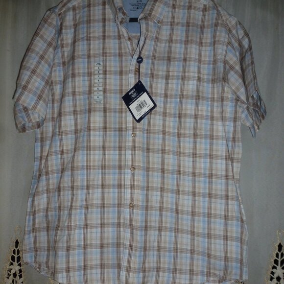 Khaki’s by Denver Hayes  Short Sleeve Plaid Button front Shirt Sz L - Picture 2 of 10